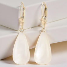 Load image into Gallery viewer, 14K Yellow Gold Leverback Dangle Raindrop Mother of Pearl Earrings