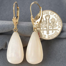 Load image into Gallery viewer, 14K Yellow Gold Leverback Dangle Raindrop Mother of Pearl Earrings