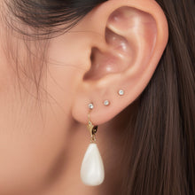 Load image into Gallery viewer, 14K Yellow Gold Leverback Dangle Raindrop Mother of Pearl Earrings