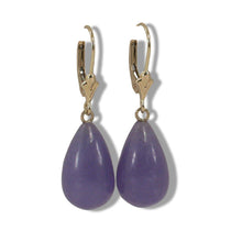 Load image into Gallery viewer, 14K Yellow Gold Leverback Raindrop Lavender Jade Earrings