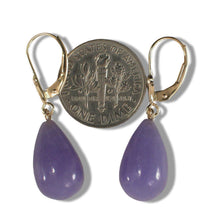 Load image into Gallery viewer, 14K Yellow Gold Leverback Raindrop Lavender Jade Earrings