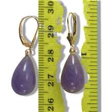 Load image into Gallery viewer, 14K Yellow Gold Leverback Raindrop Lavender Jade Earrings