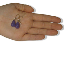 Load image into Gallery viewer, 14K Yellow Gold Leverback Raindrop Lavender Jade Earrings