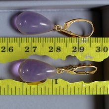 Load image into Gallery viewer, 14K Yellow Gold Leverback Raindrop Lavender Jade Earrings