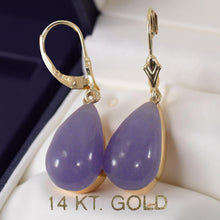 Load image into Gallery viewer, 14K Yellow Gold Leverback Raindrop Lavender Jade Earrings
