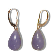 Load image into Gallery viewer, 14K Rose Gold Leverback Raindrop Purple Jade Earrings