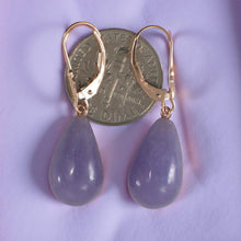 Load image into Gallery viewer, 14K Rose Gold Leverback Raindrop Purple Jade Earrings
