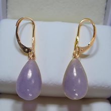 Load image into Gallery viewer, 14K Rose Gold Leverback Raindrop Purple Jade Earrings