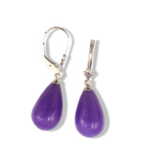 Load image into Gallery viewer, 14K White Gold Leverback Lavender Jade Dangle Earrings