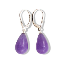 Load image into Gallery viewer, 14K White Gold Leverback Lavender Jade Dangle Earrings