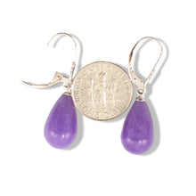Load image into Gallery viewer, 14K White Gold Leverback Lavender Jade Dangle Earrings