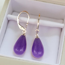 Load image into Gallery viewer, 14K White Gold Leverback Lavender Jade Dangle Earrings