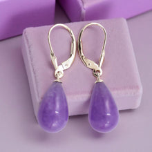 Load image into Gallery viewer, 14K White Gold Leverback Lavender Jade Dangle Earrings