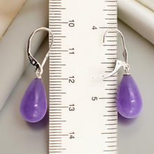 Load image into Gallery viewer, 14K White Gold Leverback Lavender Jade Dangle Earrings