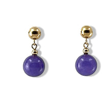 Load image into Gallery viewer, 14K Yellow Gold Purple Jade Dangle Post Earrings