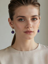 Load image into Gallery viewer, 14K Yellow Gold Purple Jade Dangle Post Earrings