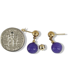 Load image into Gallery viewer, 14K Yellow Gold Purple Jade Dangle Post Earrings