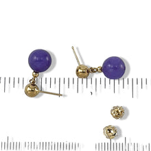 Load image into Gallery viewer, 14K Yellow Gold Purple Jade Dangle Post Earrings