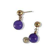 Load image into Gallery viewer, 14K Yellow Gold Purple Jade Dangle Post Earrings