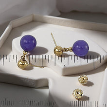 Load image into Gallery viewer, 14K Yellow Gold Purple Jade Dangle Post Earrings