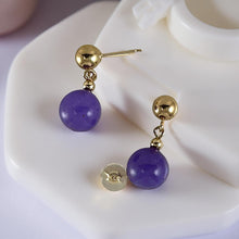 Load image into Gallery viewer, 14K Yellow Gold Purple Jade Dangle Post Earrings