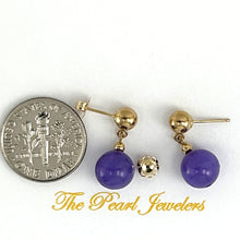 Load image into Gallery viewer, 1101162 14KT SOLID YELLOW GOLD 5MM BALL DANGLE PURPLE JADE POST EARRINGS
