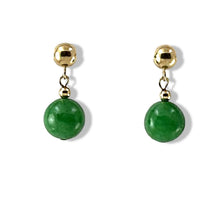 Load image into Gallery viewer, 14K Yellow Gold Green Jade Post Dangle Earrings