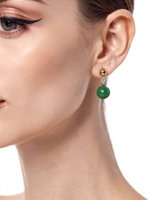 Load image into Gallery viewer, 14K Yellow Gold Green Jade Post Dangle Earrings