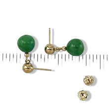 Load image into Gallery viewer, 14K Yellow Gold Green Jade Post Dangle Earrings
