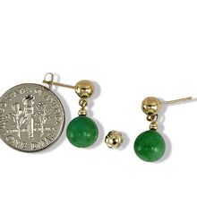 Load image into Gallery viewer, 14K Yellow Gold Green Jade Post Dangle Earrings