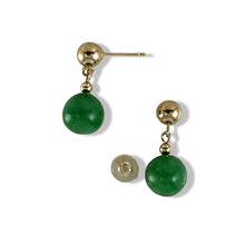 Load image into Gallery viewer, 14K Yellow Gold Green Jade Post Dangle Earrings