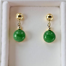 Load image into Gallery viewer, 14K Yellow Gold Green Jade Post Dangle Earrings