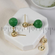 Load image into Gallery viewer, 14K Yellow Gold Green Jade Post Dangle Earrings