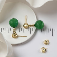 Load image into Gallery viewer, 14K Yellow Gold Green Jade Post Dangle Earrings