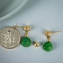 Load image into Gallery viewer, 14K Yellow Gold Green Jade Post Dangle Earrings