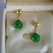 Load image into Gallery viewer, 14K Yellow Gold Green Jade Post Dangle Earrings