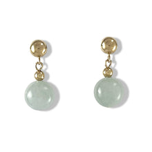 Load image into Gallery viewer, 14K Yellow Gold Bean Green Jade Dangle Earrings