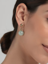 Load image into Gallery viewer, 14K Yellow Gold Bean Green Jade Dangle Earrings