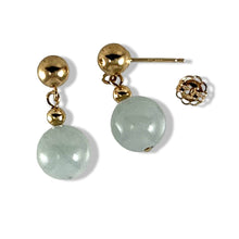 Load image into Gallery viewer, 14K Yellow Gold Bean Green Jade Dangle Earrings