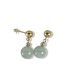 Load image into Gallery viewer, 14K Yellow Gold Bean Green Jade Dangle Earrings
