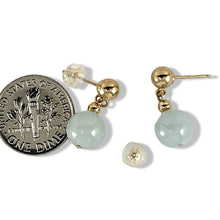 Load image into Gallery viewer, 14K Yellow Gold Bean Green Jade Dangle Earrings