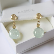 Load image into Gallery viewer, 14K Yellow Gold Bean Green Jade Dangle Earrings