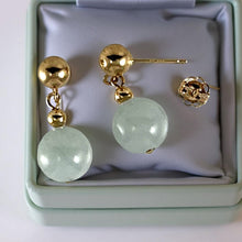 Load image into Gallery viewer, 14K Yellow Gold Bean Green Jade Dangle Earrings