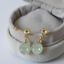 Load image into Gallery viewer, 14K Yellow Gold Bean Green Jade Dangle Earrings