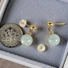 Load image into Gallery viewer, 14K Yellow Gold Bean Green Jade Dangle Earrings