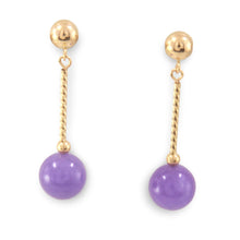 Load image into Gallery viewer, 14K Yellow Gold Lavender Jade Twist Tube Earrings