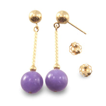Load image into Gallery viewer, 14K Yellow Gold Lavender Jade Twist Tube Earrings
