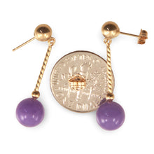 Load image into Gallery viewer, 14K Yellow Gold Lavender Jade Twist Tube Earrings