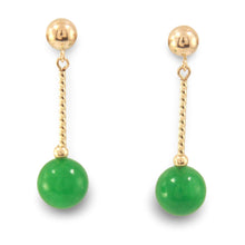 Load image into Gallery viewer, 14K Yellow Gold Green Jade Twist Tube Earrings