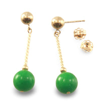 Load image into Gallery viewer, 14K Yellow Gold Green Jade Twist Tube Earrings